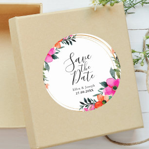 Sticker Rond Fleurs Colorées Mariage Botanique Enregistrer La D