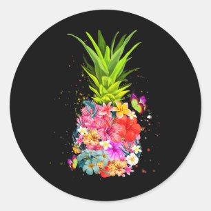 Sticker Rond Fleurs d'ananas Chemise femmes Aloha Hawaii Vintag