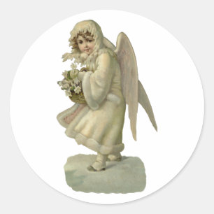 Sticker Rond Fleurs d'ange de Noël vintage, découpage victorien