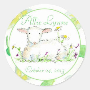 Sticker Rond Fleurs d'aquarelle baby shower Lamb de ressort ver