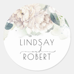 Sticker Rond Fleurs d'aquarelle blanche Élégant Vintage inspiré