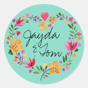 Sticker Rond Fleurs d'aquarelle couronne de coeur   MODIFIER LA