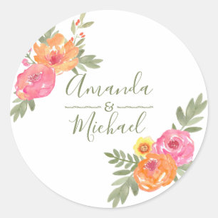 Sticker Rond Fleurs d'aquarelle de mariage de printemps