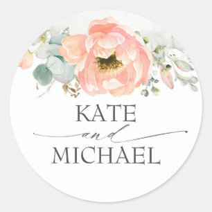 Sticker Rond Fleurs d'aquarelle de pêche Mariage élégant