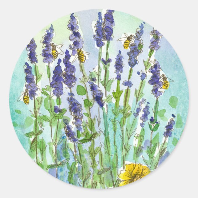 Sticker Rond Fleurs d'aquarelle d'herbe de miel (Devant)