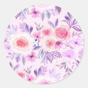 Sticker Rond Fleurs d'aquarelle et feuilles 3