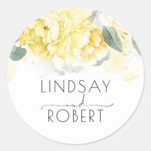 Sticker Rond Fleurs d'aquarelle jaune Élégant Vintage inspiré
