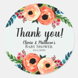 Sticker Rond Fleurs d'aquarelle modernes Filles Baby shower flo