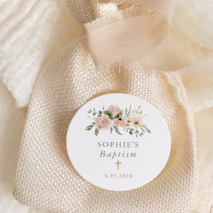 Sticker Rond Fleurs d'aquarelle neutres simples   Baptême