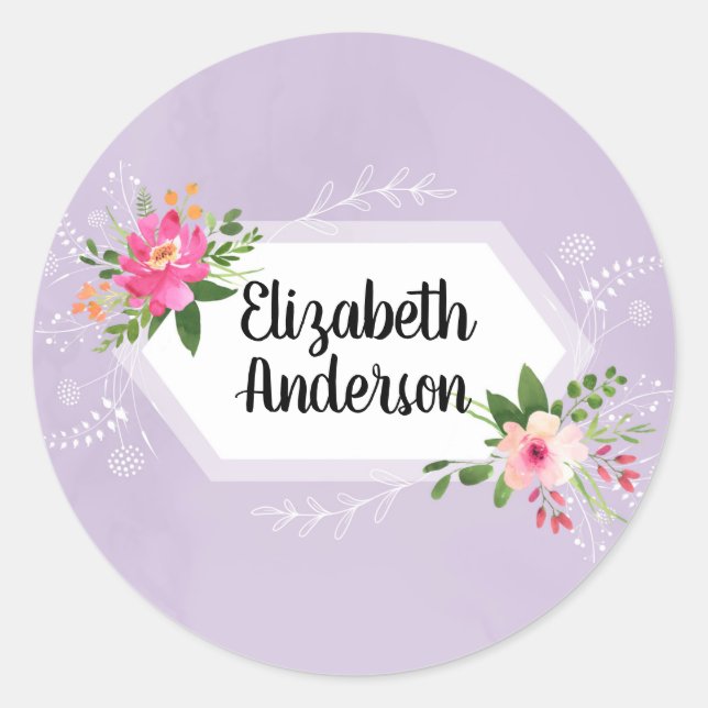 Sticker Rond Fleurs d'aquarelle nom boho tendance (Devant)