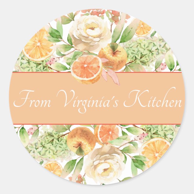Sticker Rond Fleurs d'aquarelle Pastel, Fruits et Foliage (Devant)