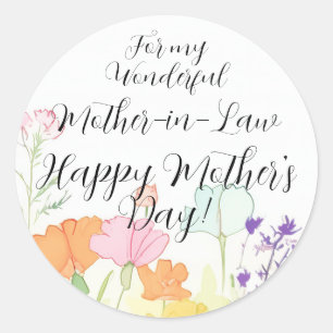 Sticker Rond Fleurs d'aquarelle pour mère à la fête des mères