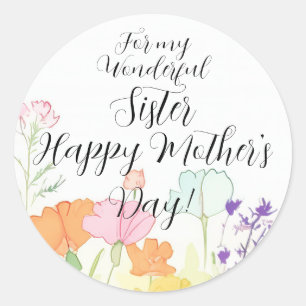 Sticker Rond Fleurs d'aquarelle pour soeur à la fête des mères