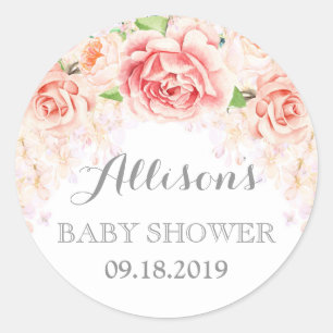 Sticker Rond Fleurs d'aquarelle rose Baby shower préféré