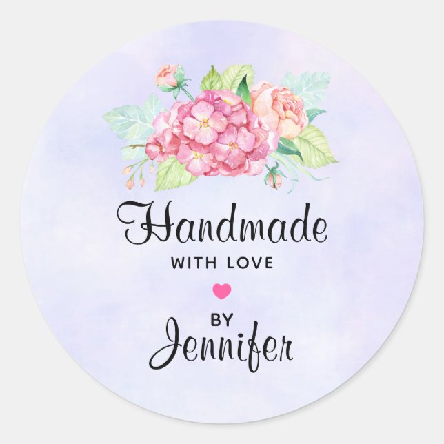 Sticker Rond Fleurs d'Aquarelle rose Élégantes faites à la main (Devant)