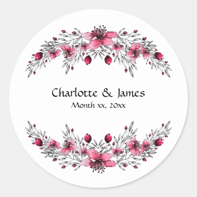 Sticker Rond Fleurs d'aquarelle rouge canneberge (Devant)