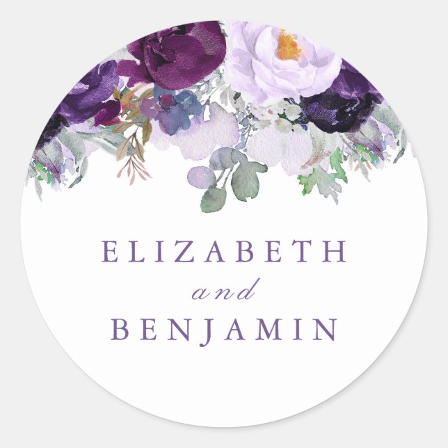 Sticker Rond Fleurs d'aquarelle violette romantique (Devant)