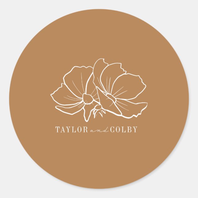 Sticker Rond Fleurs d'art de ligne Mariage de verge d'or (Devant)