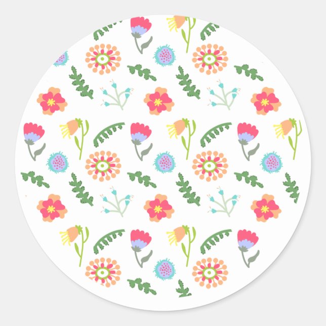 Sticker Rond Fleurs d'art populaire (Devant)