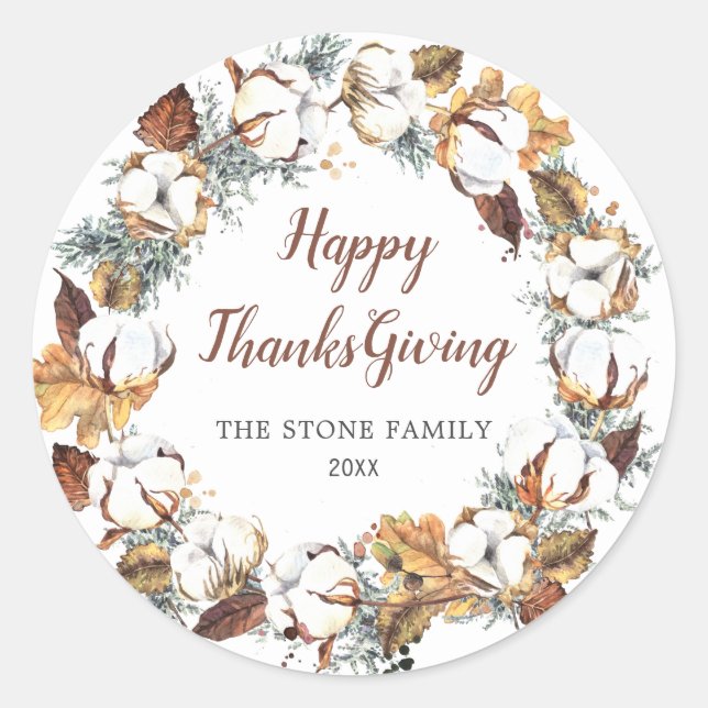 Sticker Rond Fleurs d'automne Feuilles d'automne Bon thanksgivi (Devant)