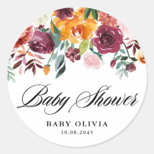 Sticker Rond Fleurs d'automne Garland Baby shower d'automne