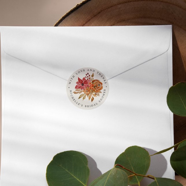Sticker Rond Fleurs d'automne MERCI de Fête des mariées rustiqu (Créateur téléchargé)