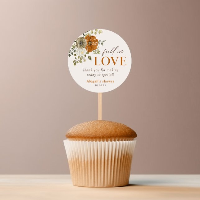 Sticker Rond Fleurs d'automne rustiques pour Remerciement de Ba (Rustic fall Flowers Bridal Shower Thank You Round Sticker cake topper)