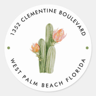 Sticker Rond Fleurs de Cactus à l'aquarelle Adresse de Retour d