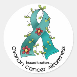 Sticker Rond FLEURS DE Cancer Ovarien RIBBON 1