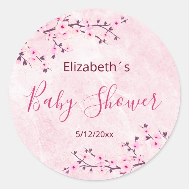 Sticker Rond Fleurs de cerisier rose fille Baby shower classiqu (Devant)