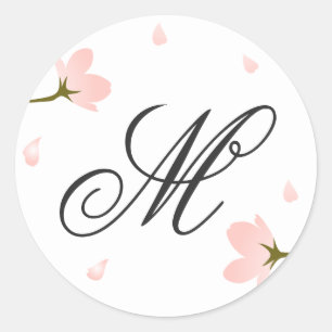 Sticker Rond Fleurs de cerisier roses de Sakura de monogramme