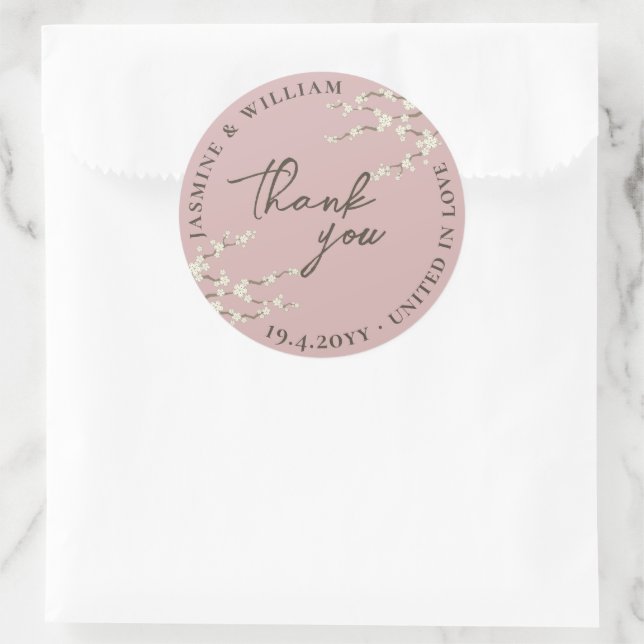 Sticker Rond Fleurs de cerisier Sakura Crème Mariage asiatique (Sac)