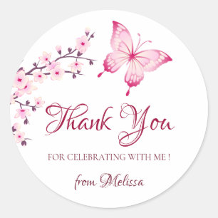 Sticker Rond Fleurs de cerisiers Merci blanc rose