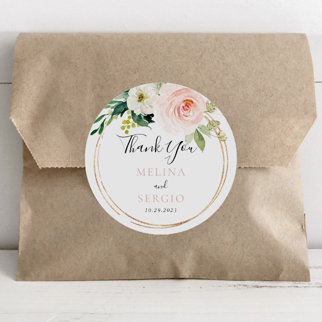 Sticker Rond Fleurs de chute géométriques or Merci Mariage (Créateur téléchargé)