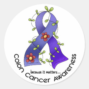 Sticker Rond FLEURS DE CONNAISSANCE DU cancer du côlon RIBBON 1