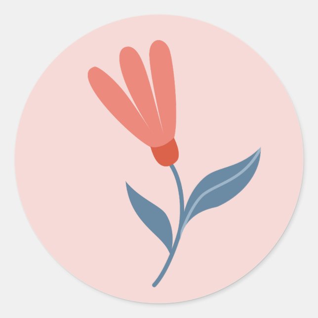Sticker Rond Fleurs de corail doux et motif de feuilles bleues (Devant)