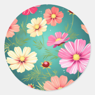 Sticker Rond Fleurs de Cosmos vibrantes