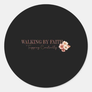 Sticker Rond Fleurs De Croix Chrétienne Marchant Par La Foi Tri