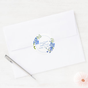 Sticker Rond Fleurs de Delphinium bleu aquarelle art mariage