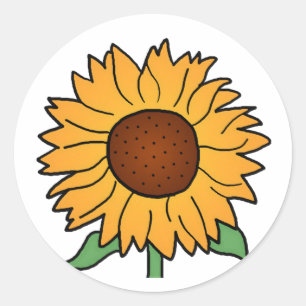 Sticker Rond Fleurs de dessin, tournesol floral d'été