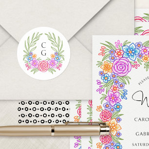 Sticker Rond Fleurs de Fiesta Mariage mexicain