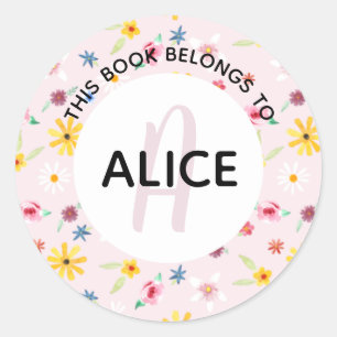 Sticker Rond Fleurs de fille Monogramme et plaque d'immatricula
