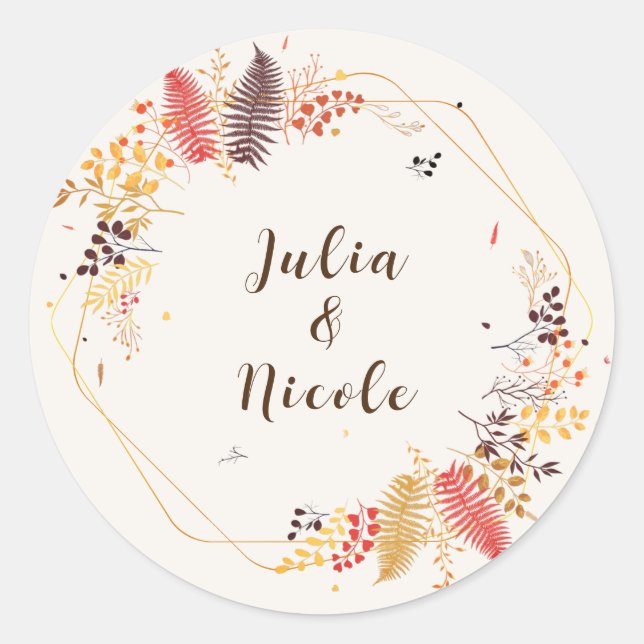 Sticker Rond Fleurs de forêt sauvage Mariage de feuillage de ch (Devant)