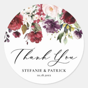 Sticker Rond Fleurs de guirlande florale aquarelle rouge et vio