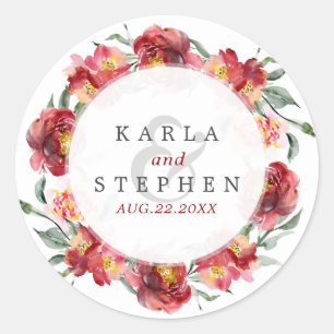 Sticker Rond Fleurs de Jardin rouge profond Wreath