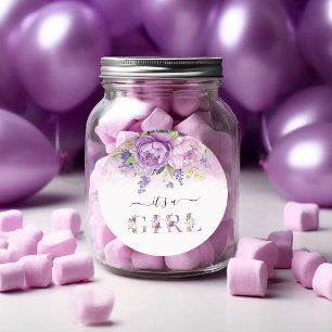 Sticker Rond Fleurs De Jardin Violet Et Rose Baby shower Fille