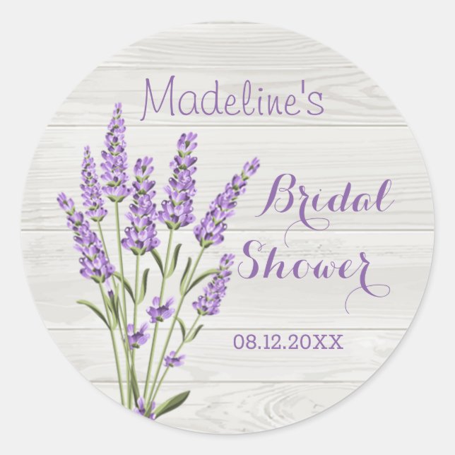 Sticker Rond Fleurs de lavande violettes sur bois Baby Shower  (Devant)