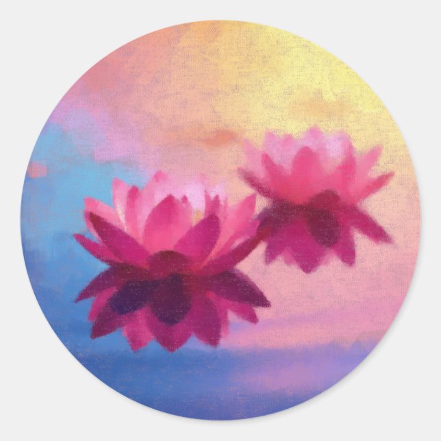 Sticker Rond Fleurs de Lotus Abstraites colorées (Devant)