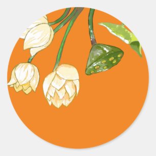 Sticker Rond Fleurs de Lotus Jaunes Orange & Pods de Lotus