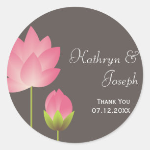 Sticker Rond Fleurs de lotus rose blanc moderne gris faveur mar